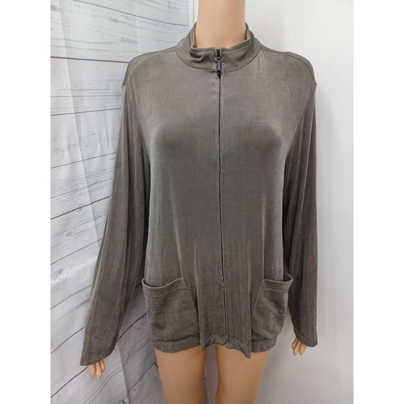 Private Edition by Chicos Jacket Full Zip Slinky Acetate Brown Top Sz 3 L - Picture 1 of 10